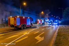 Fot. NewsLubuski.pl, 27.04.2023, pozar na terenie podziemnego parkignu sklepu Castorama w Zielonej Gorze. Plonal sklad materialow budowlanych. W akcji gasniczej ponad 20 zastepow strazy pozarnej!